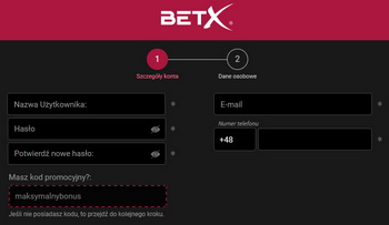 BetX - szybka rejestracja