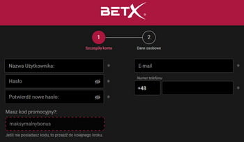 BetX - szybka rejestracja