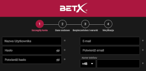 BetX - szbka rejestracja