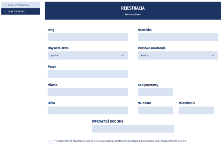 Rejestracja w eWinner - 2 ekran