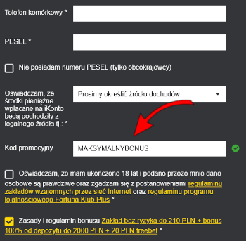 Gdzie wpisać kod promocyjny Fortuna?
