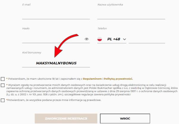 Rejestracja w Noblebet - 2. krok