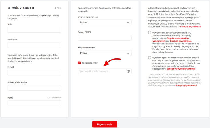 Rejestracja w Superbet