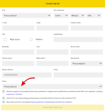 Totolotek - rejestracja