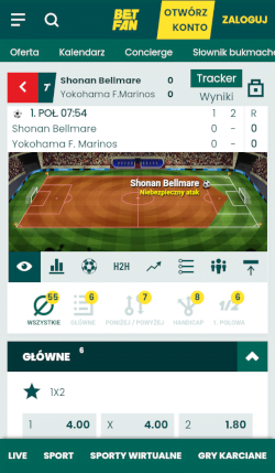 Aplikacja bukmacherska Betfan - match-tracker