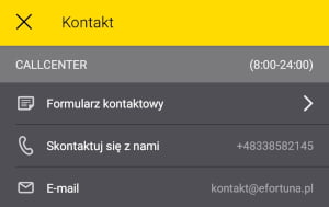 Fortuna - aplikacja a kontakt
