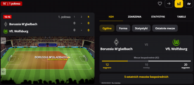 Match tracker u bukmachera LVBet