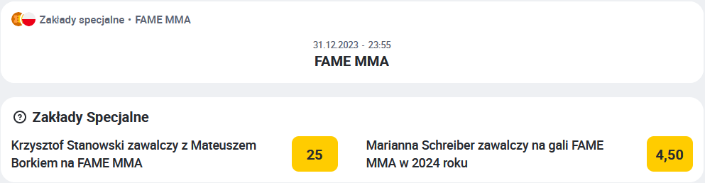Fame MMA - kursy na zakłady specjalne