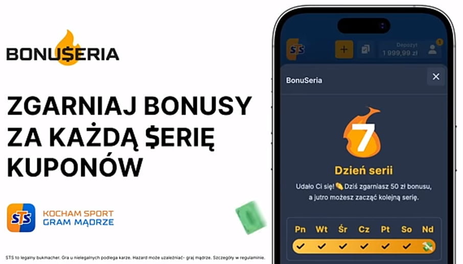 BonuSeria STS - zgarniaj bonusy za każdą serię kuponów. Promocja widoczna na smartfonie, w aplikacji STS