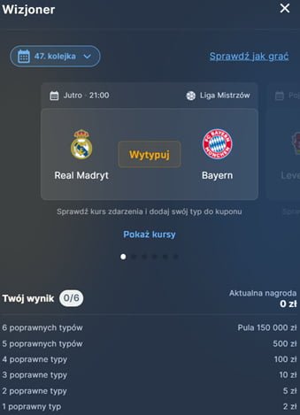 Wizjoner w STS - przykładowy mecz do wytypowania i lista nagród