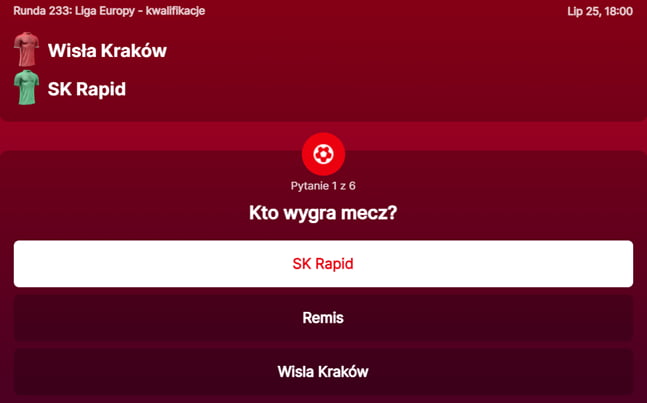 SuperGame w Superbet - typ bukmacherski na 233. rundę (Wisła Kraków - SK Rapid)