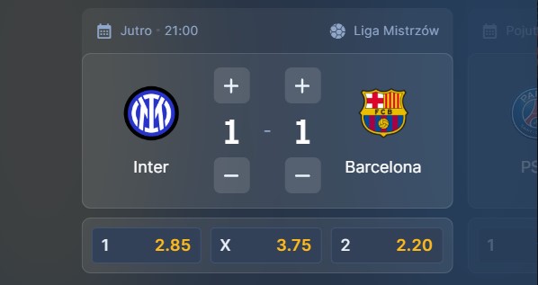 Wizjoner w STS - typ bukmacherski na 125. kolejkę (Inter Mediolan - FC Barcelona)