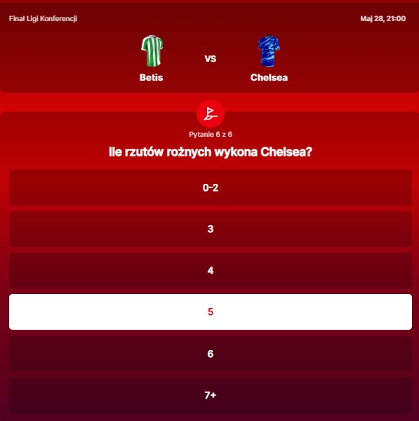 SuperGame w Superbet - typ bukmacherski na 297. rundę (Betis - Chelsea)