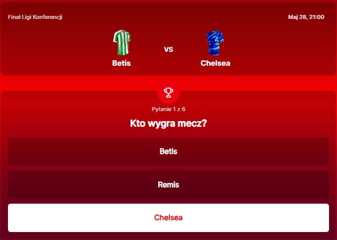 SuperGame w Superbet - typ bukmacherski na 297. rundę (Betis - Chelsea)