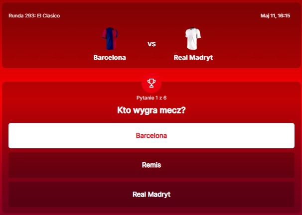 SuperGame w Superbet - typ bukmacherski na 293. rundę (FC Barcelona - Real Madryt)