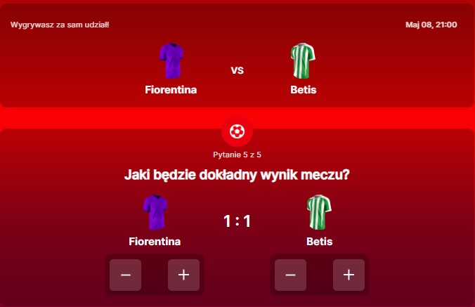 SuperGame w Superbet - typ bukmacherski na 292. rundę (Fiorentina - Betis)