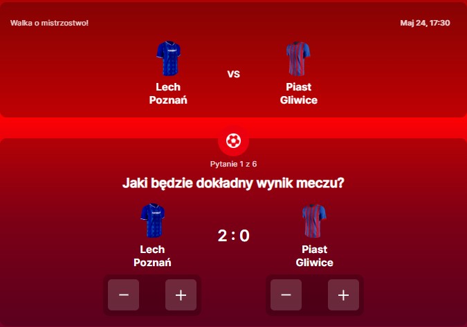SuperGame w Superbet - typ bukmacherski na 296. rundę (Lech Poznań - Piast Gliwice)