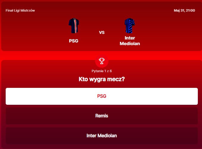 SuperGame w Superbet - typ bukmacherski na 298. rundę (PSG - Inter Mediolan)