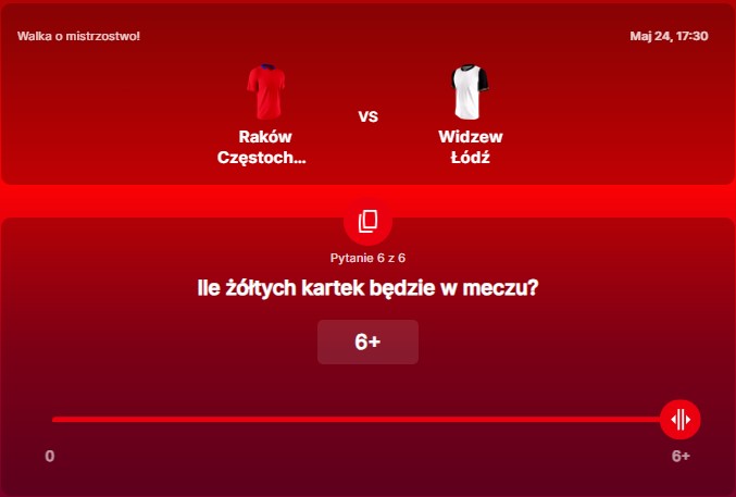 SuperGame w Superbet - typ bukmacherski na 296. rundę (Raków Częstochowa - Widzew Łódź)