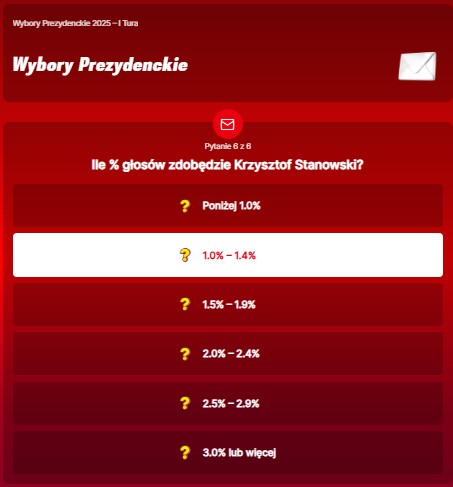 SuperGame w Superbet - typ bukmacherski na 294. rundę (Wybory Prezydenckie - I tura)