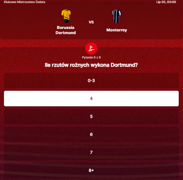 SuperGame w Superbet - typ bukmacherski na 304. rundę (Borussia Dortmund - Monterrey)