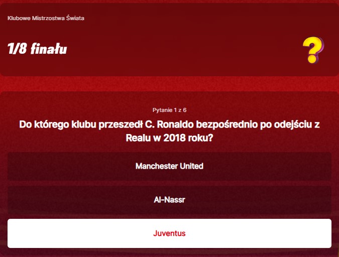 SuperGame w Superbet - typ bukmacherski na 304. rundę (Do którego klubu przeszedł C. Ronaldo w 2018 roku?)