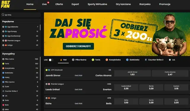 Сайт букмекерської контори Betfan - скріншот
