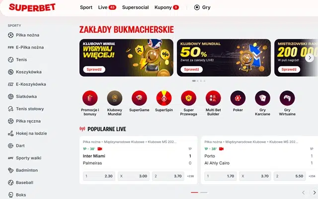 Сайт букмекерской конторы Superbet - скриншот